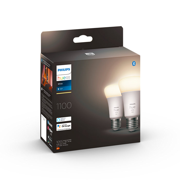Philips Hue 8719514289192 LED žiarovka A60 2x9,5W | E27 | 1100lm | 2700K - set 2 ks, stmievateľné, Bluetooth, White